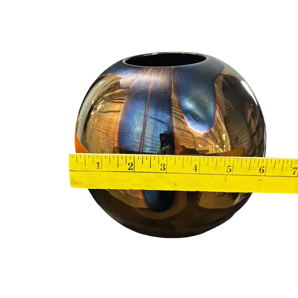 Nielsen Extraordinary Ceramics PIridescent Metallic Sphere Vase Signed 2000 7in